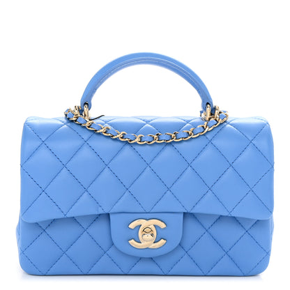 Chanel Lambskin Quilted Mini Top Handle Rectangular Flap Blue 1 of 10