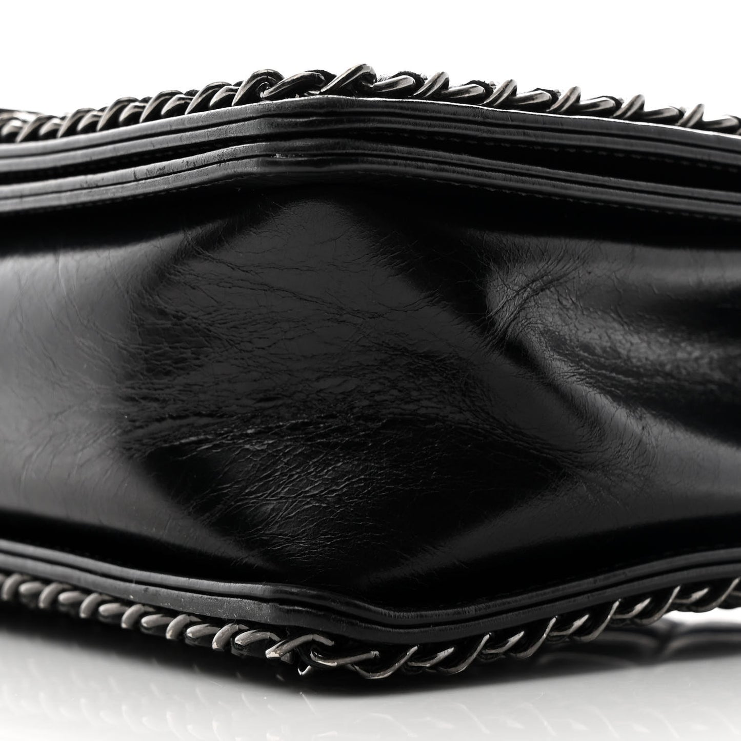 Glazed Calfskin Quilted New Medium Boy Chained Flap Black