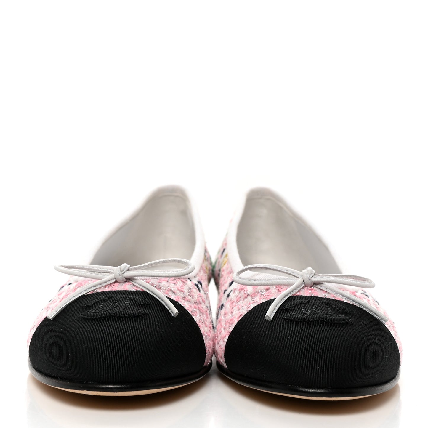 Tweed Sequin Grossgrain Cap Toe Striped Ballerina Flats 38.5 Multicolor