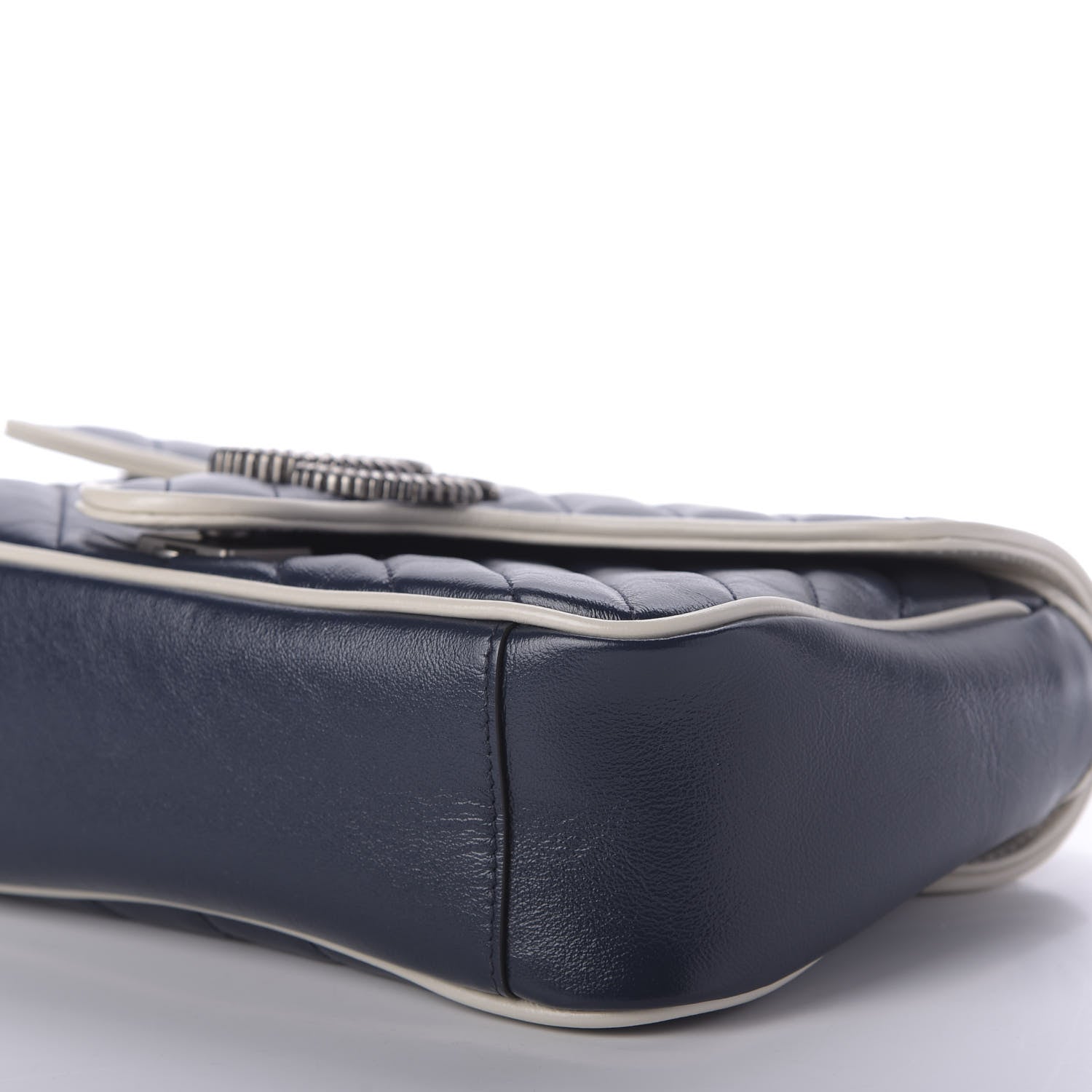 Gucci Vintage Effect Calfskin Matelasse Diagonal Small Torchon GG Marmont Shoulder Bag Blue Agata Mystic White 7 of 9