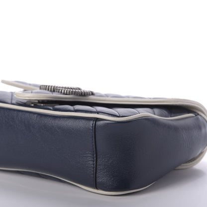 Gucci Vintage Effect Calfskin Matelasse Diagonal Small Torchon GG Marmont Shoulder Bag Blue Agata Mystic White 7 of 9