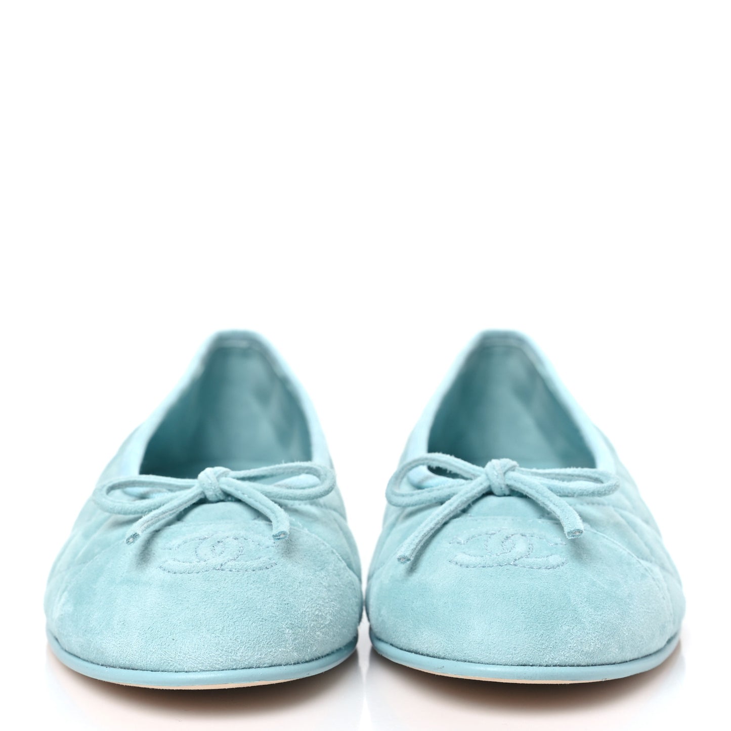 Suede Calfskin Quilted Cap Toe CC Ballerina Flats 38.5 Light Blue