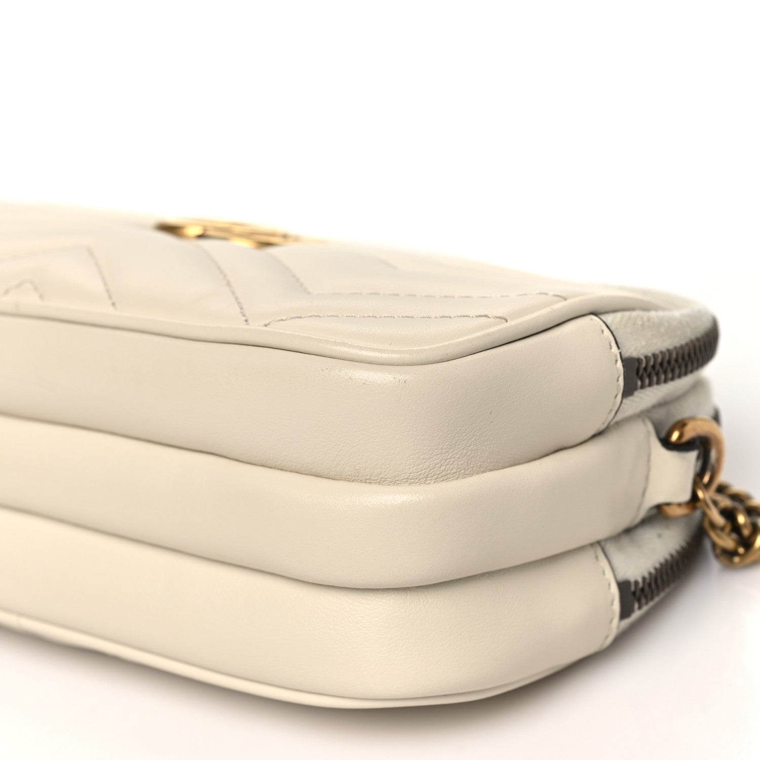 Gucci Calfskin Matelasse Mini GG Marmont Chain Crossbody Bag Mystic White 12 of 14