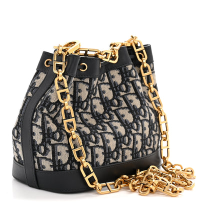 Christian Dior Oblique Drawstring Chain Bucket Bag Blue 3 of 11