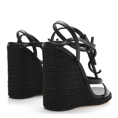 Saint Laurent Calfskin Cassandra Espadrille 105mm Wedges 37 Black 5 of 9