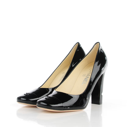 Chanel Patent Pearl Cap Toe Pumps 39.5 Black 4 of 9