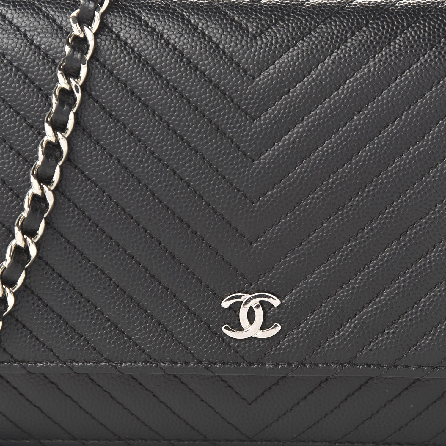 Chanel Caviar Chevron Quilted Wallet On Chain WOC Black 10 of 11