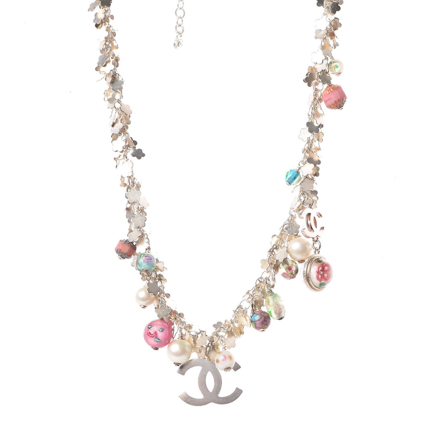 Pearl Enamel Bead CC Necklace Pink Silver