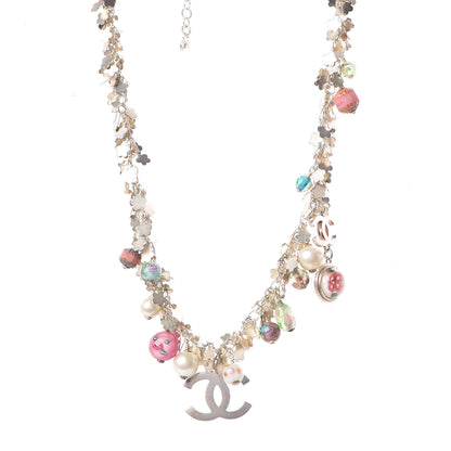 Chanel Pearl Enamel Bead CC Necklace Pink Silver 1 of 5