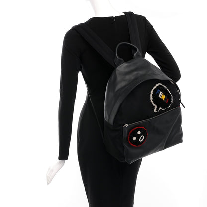 Fendi Nylon Calfskin Shearling Emoticon Backpack Black 2 of 8