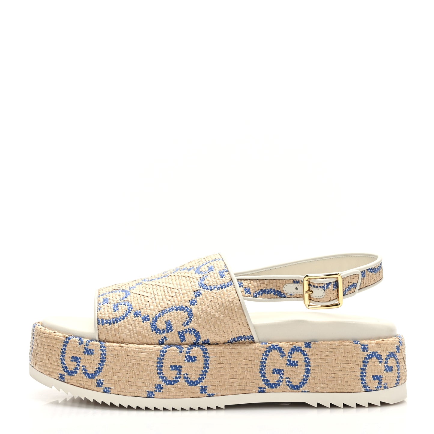 Raffia GG Monogram Granada Kid Angelina Platform 35mm Slingback Sandals 41 Natural Royale Mystic White
