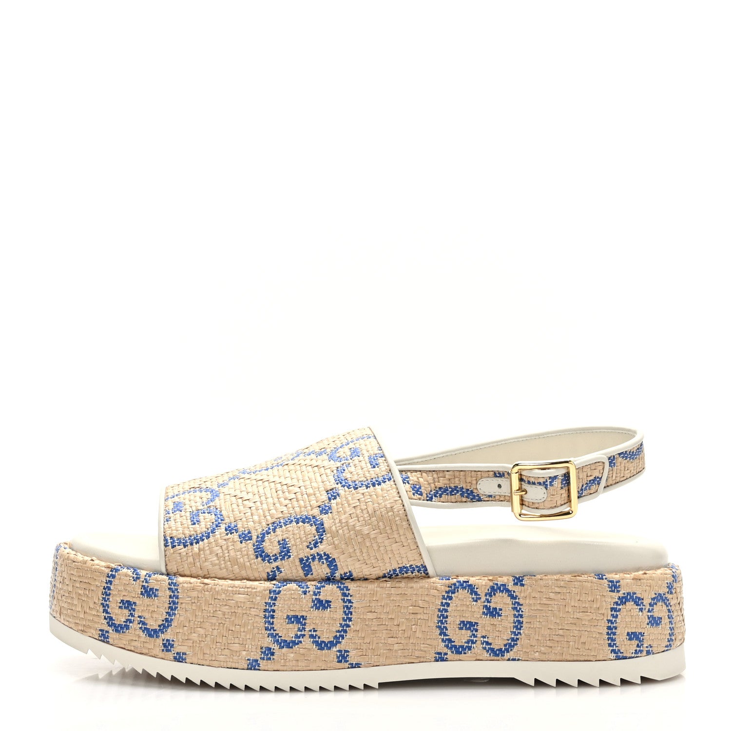 Gucci Raffia GG Monogram Granada Kid Angelina Platform 35mm Slingback Sandals 41 Natural Royale Mystic White 1 of 8