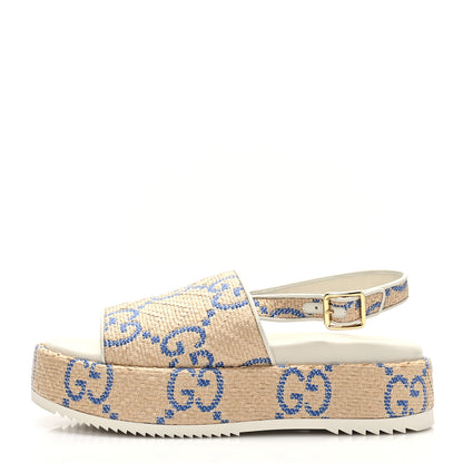 Gucci Raffia GG Monogram Granada Kid Angelina Platform 35mm Slingback Sandals 41 Natural Royale Mystic White 1 of 8