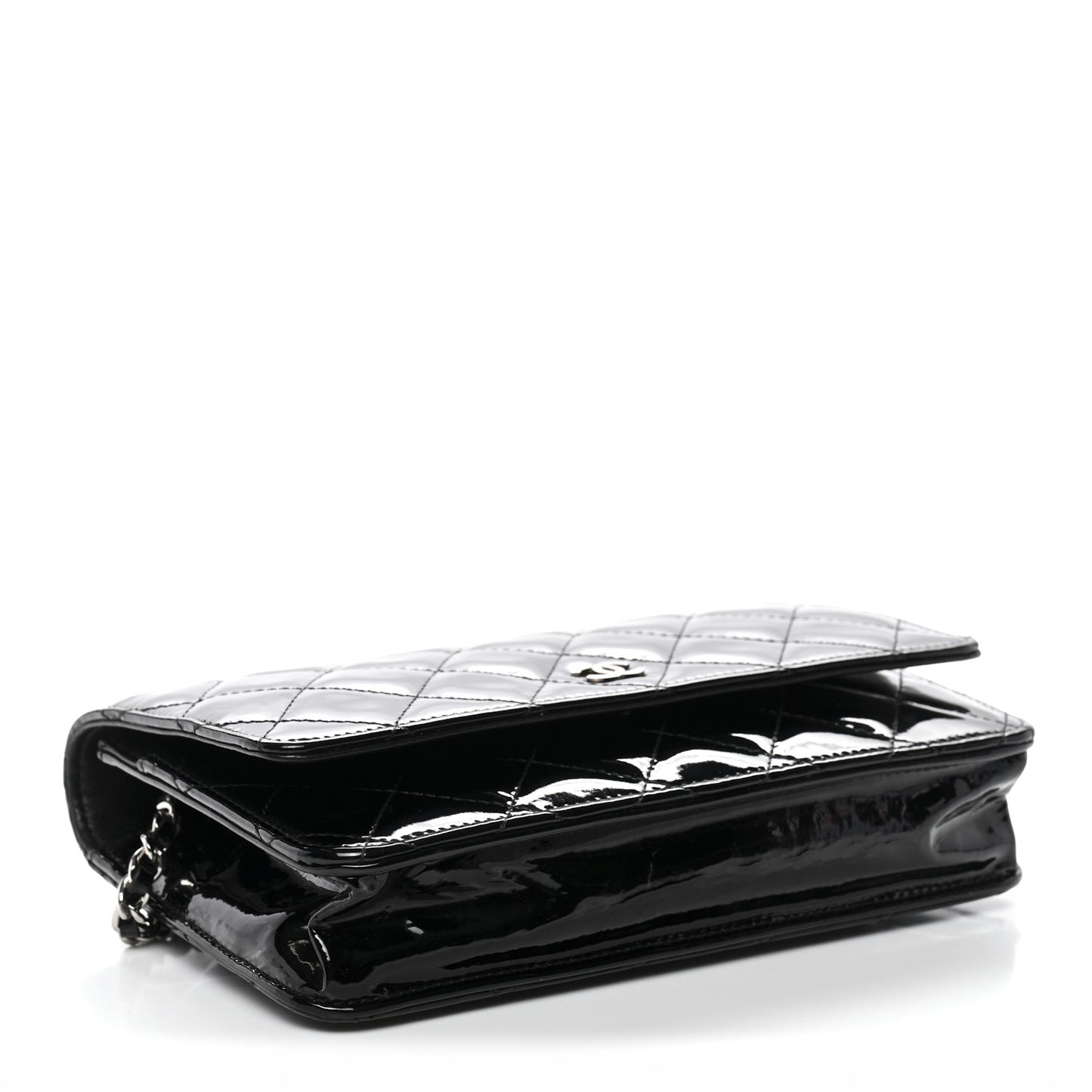 Patent Quilted Wallet On Chain WOC Black