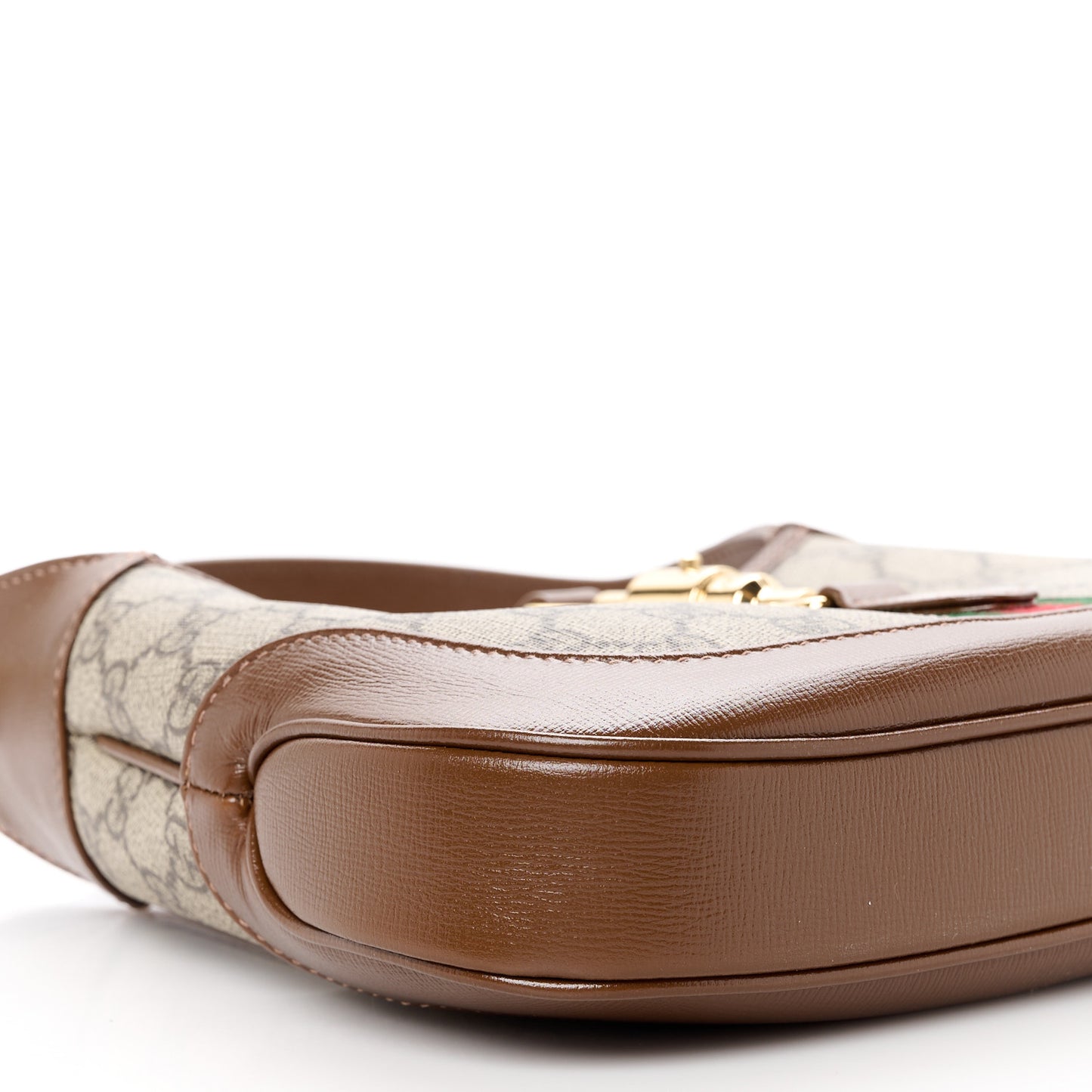 GG Supreme Monogram Azalea Calfskin Web Small Jackie 1961 Hobo Beige Ebony Brown Sugar