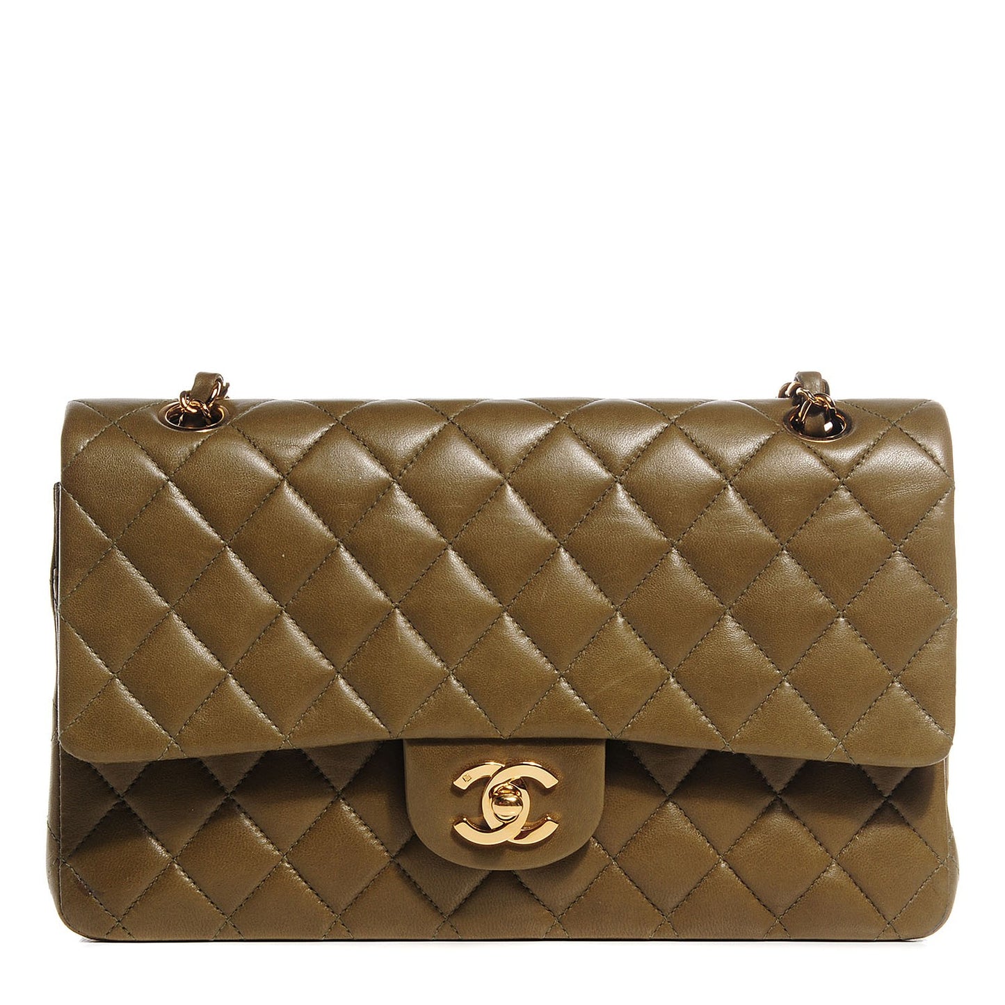 Lambskin Quilted Medium Double Flap Green