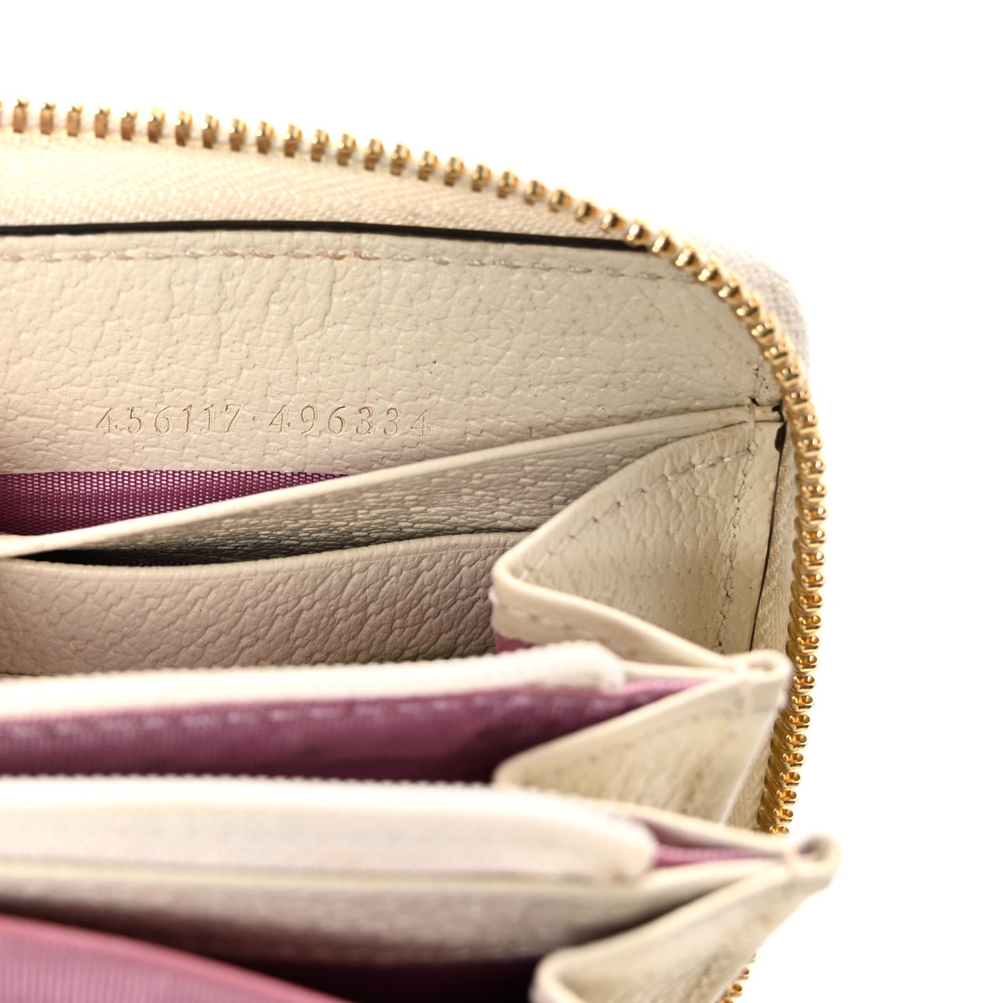 Textured Dollar Calfskin Berry Print GG Marmont Zip Around Wallet Mystic White Light Pink