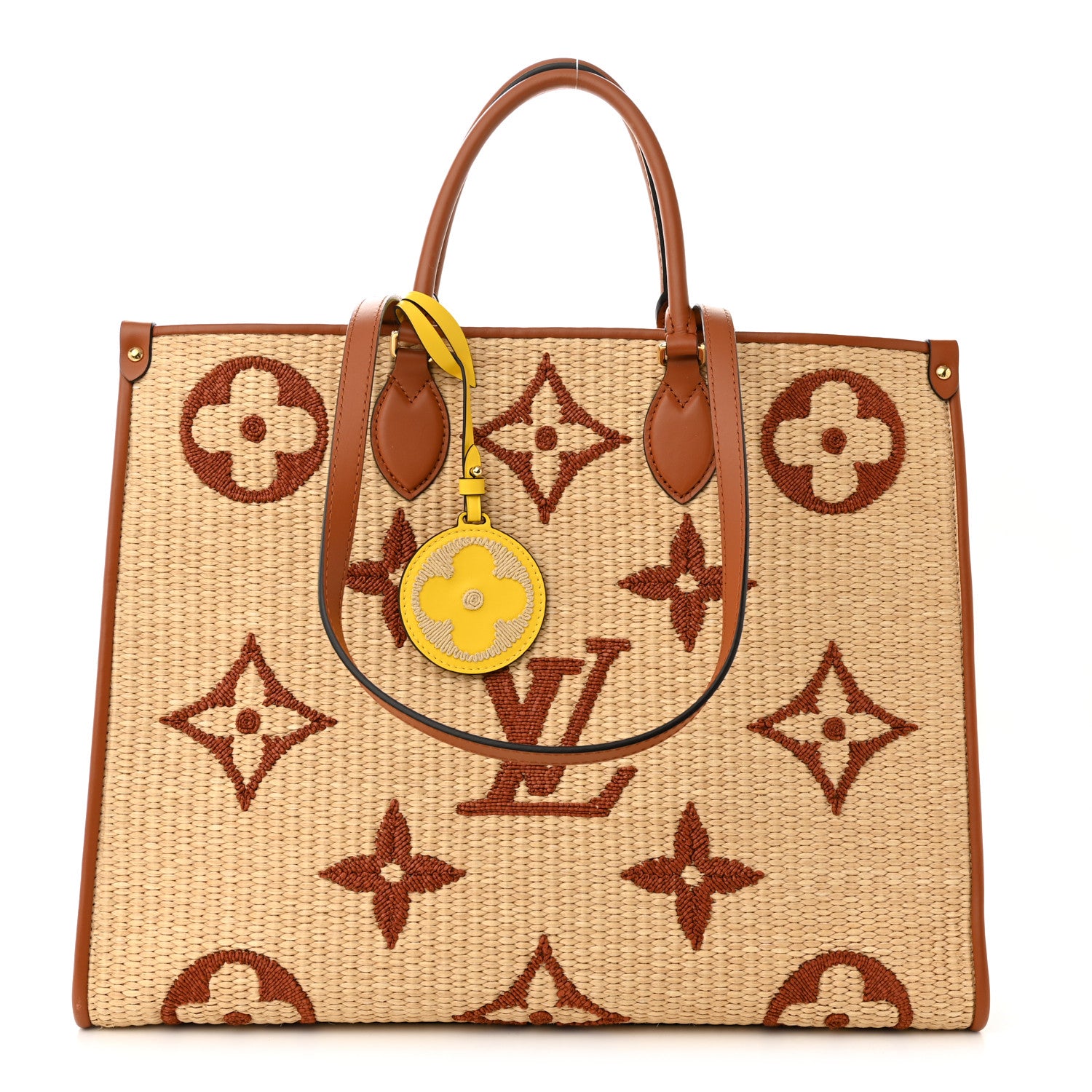 Louis Vuitton Raffia Calfskin Monogram Giant Onthego GM Tan 1 of 9