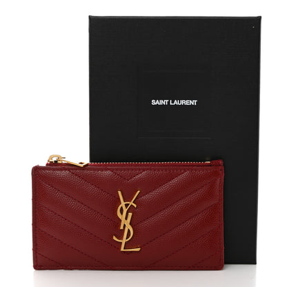 Saint Laurent Grain De Poudre Matelasse Chevron Monogram Fragments Zippered Card Case Opyum Red 8 of 8