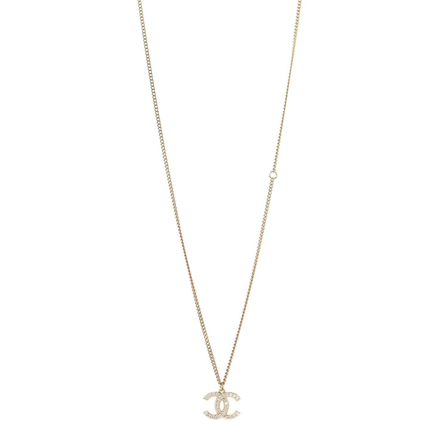 Chanel Crystal CC Pendant Necklace Gold 1 of 6