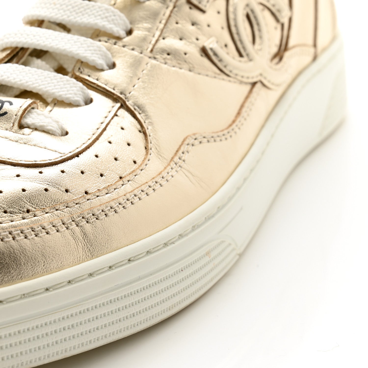 Chanel Laminated Calfskin CC Womens Sneakers 38 Golden 9 of 11