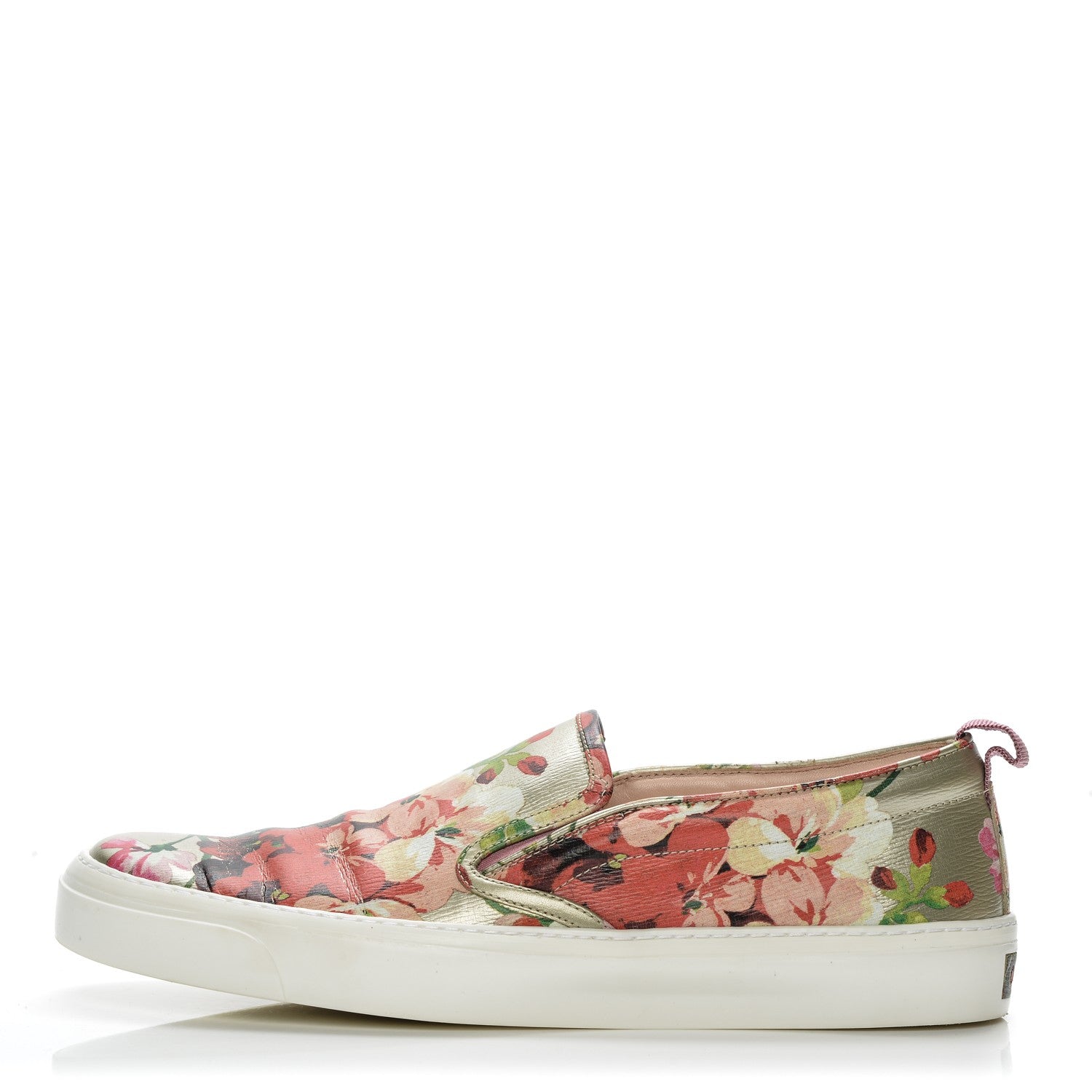 Gucci Calfskin Blooms Print Womens Slip On Sneakers 41 Gold Multicolor Dry Rose 1 of 10