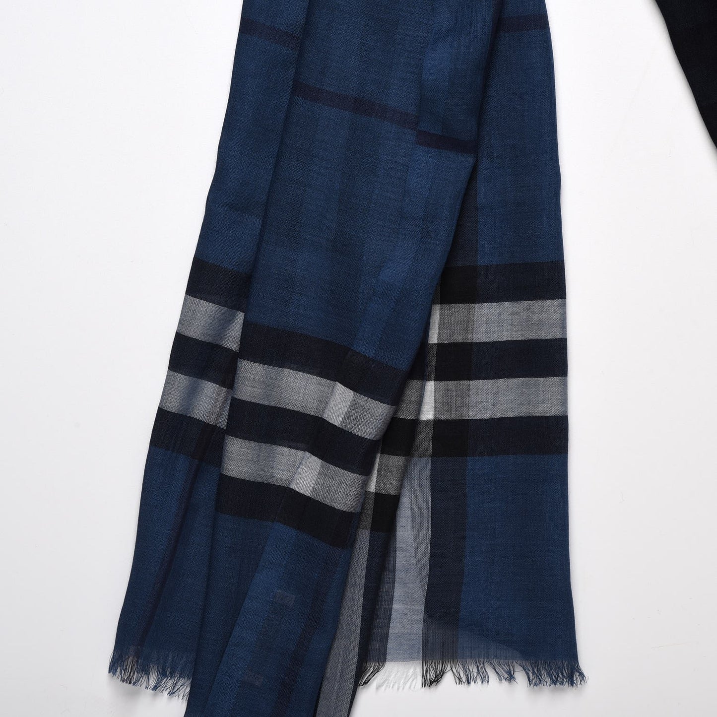 Wool Silk Gauze Ombre Giant Check Scarf Cadet Blue