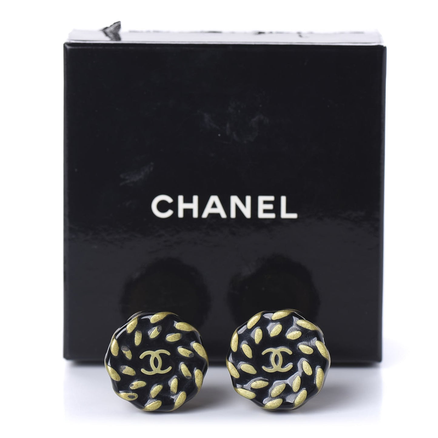 Resin CC Clip On Earrings Black Gold
