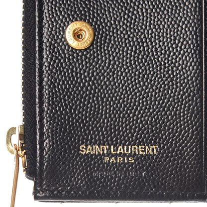 Saint Laurent Grain De Poudre Matelasse Chevron Monogram Zipped Card Case Black 7 of 7