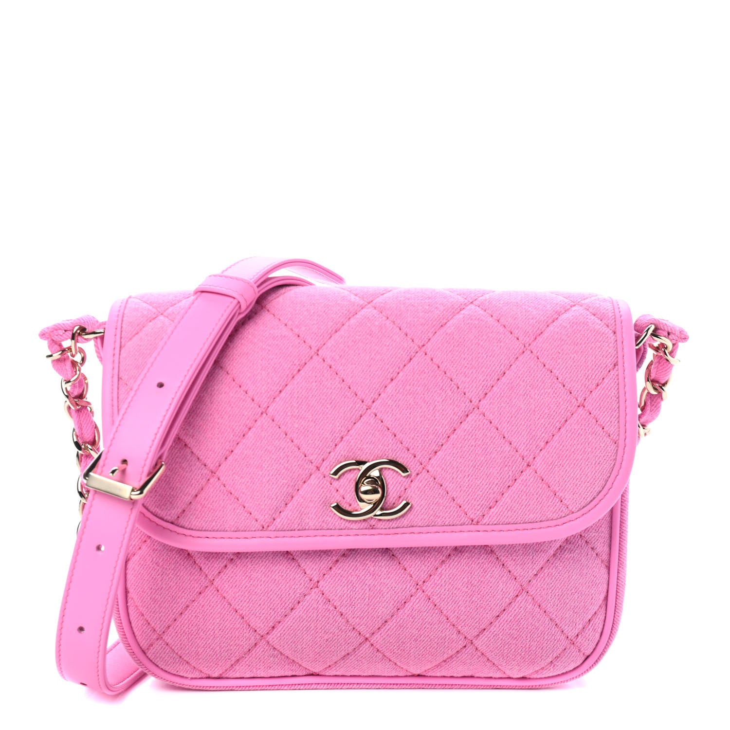 Chanel Denim Quilted Small Messenger Flap Neon Pink 2 of 8