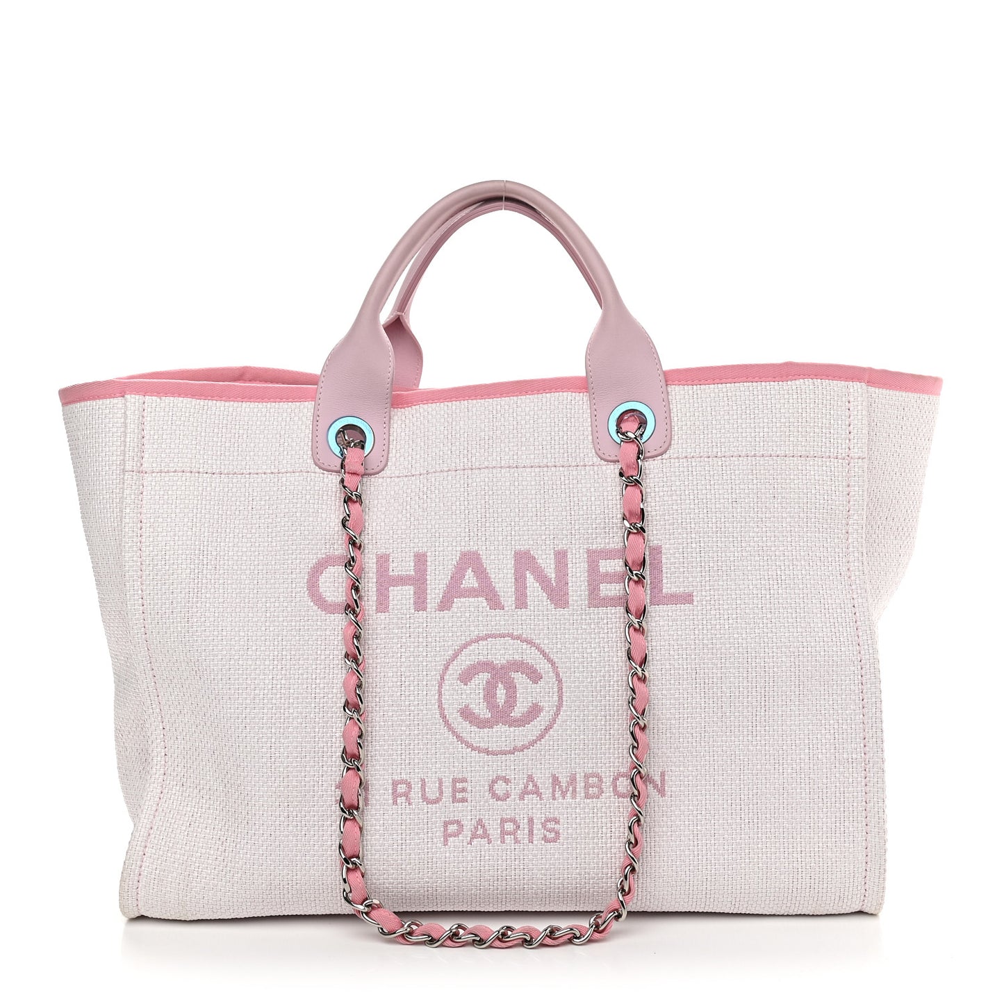 Woven Straw Raffia Medium Deauville Tote Pink