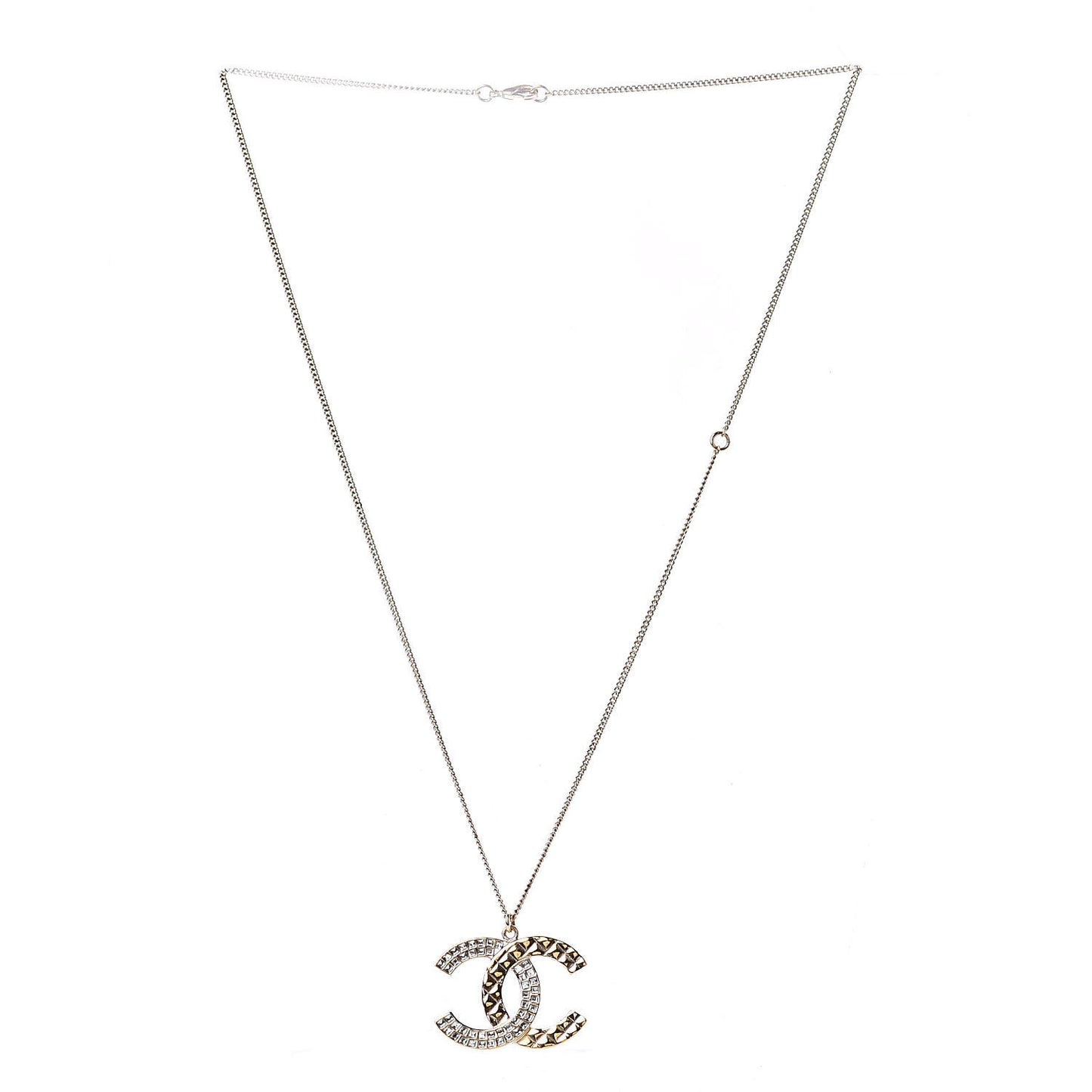 Baguette Crystal Quilted CC Pendant Necklace Gold