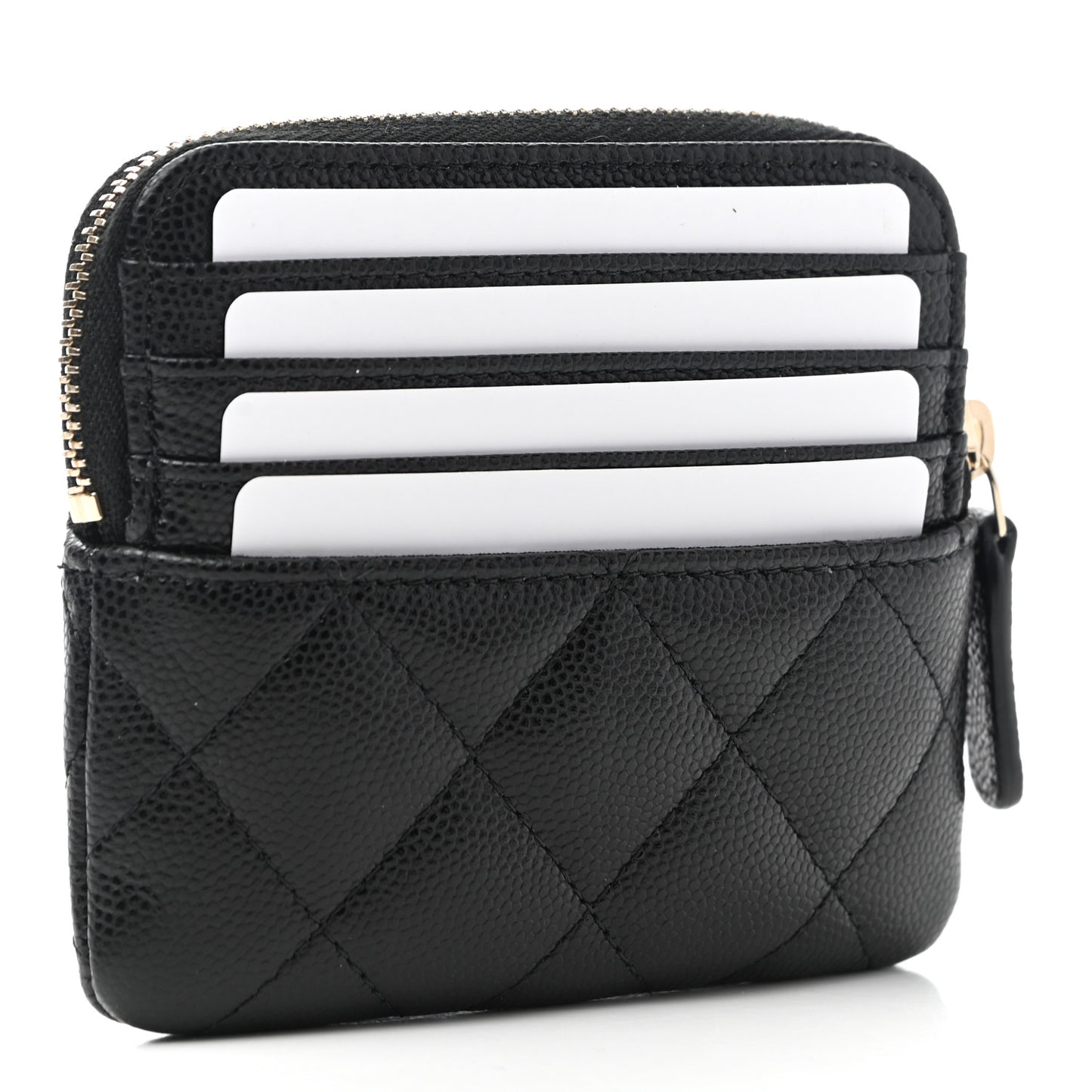 Caviar Quilted Zip Card Holder Wallet Black