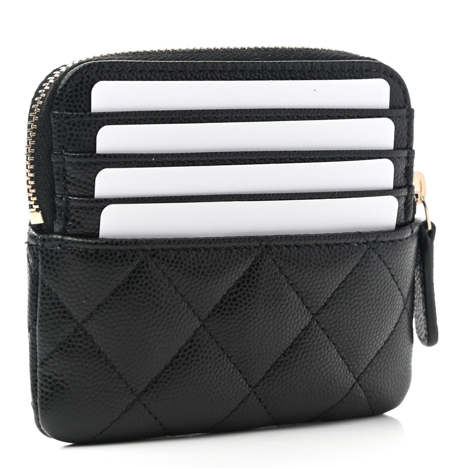 Chanel Caviar Quilted Zip Card Holder Wallet Black 3 of 7