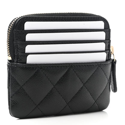 Chanel Caviar Quilted Zip Card Holder Wallet Black 3 of 7