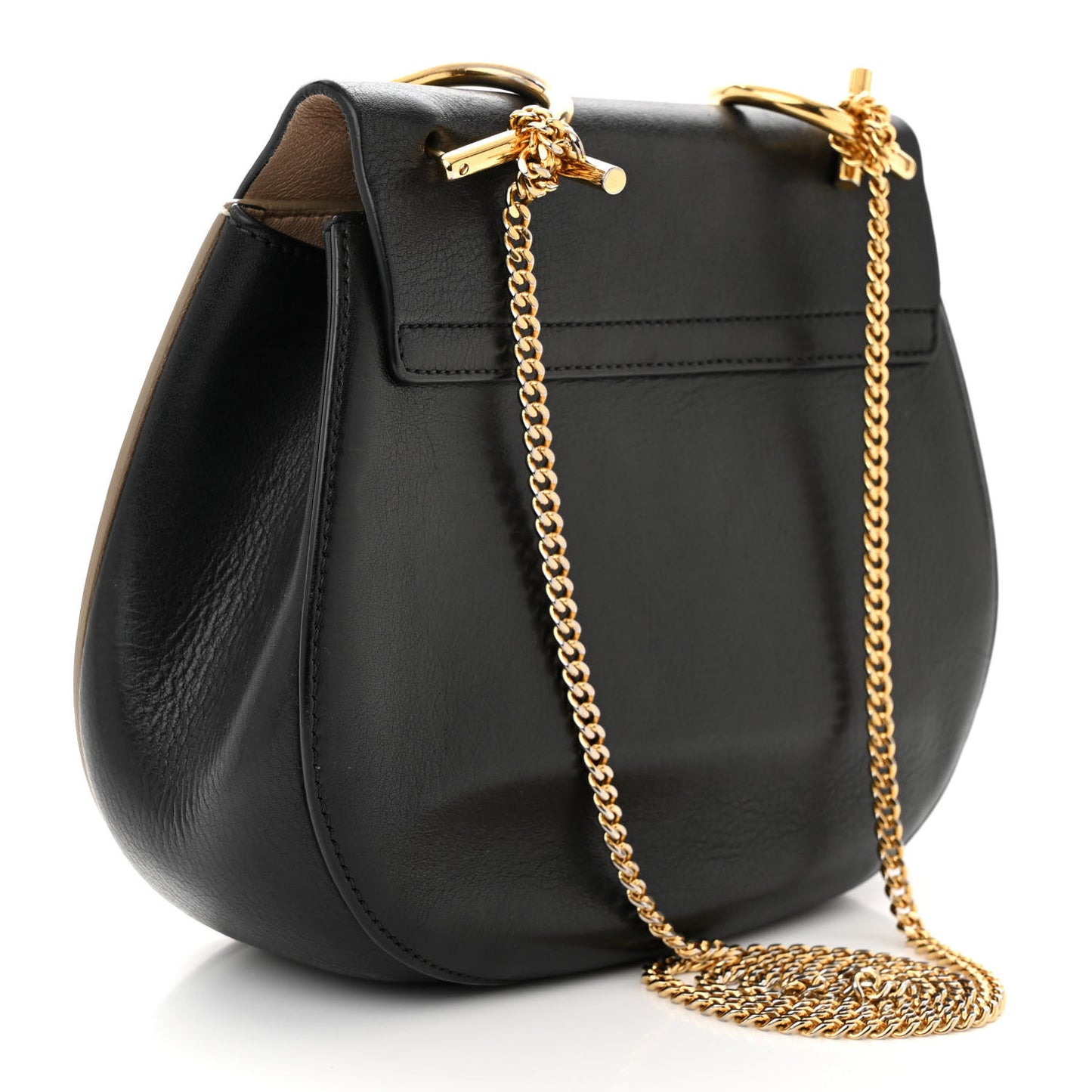 Snakeskin Smooth Calfskin Drew Shoulder Bag Beige Black