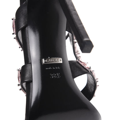 Gucci Napa Crystal Triple Band Sandal Heels 38.5 Black 6 of 8