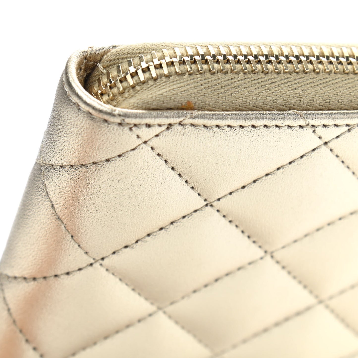 Iridescent Lambskin Quilted Large Zip Around Organizer Wallet Light Gold