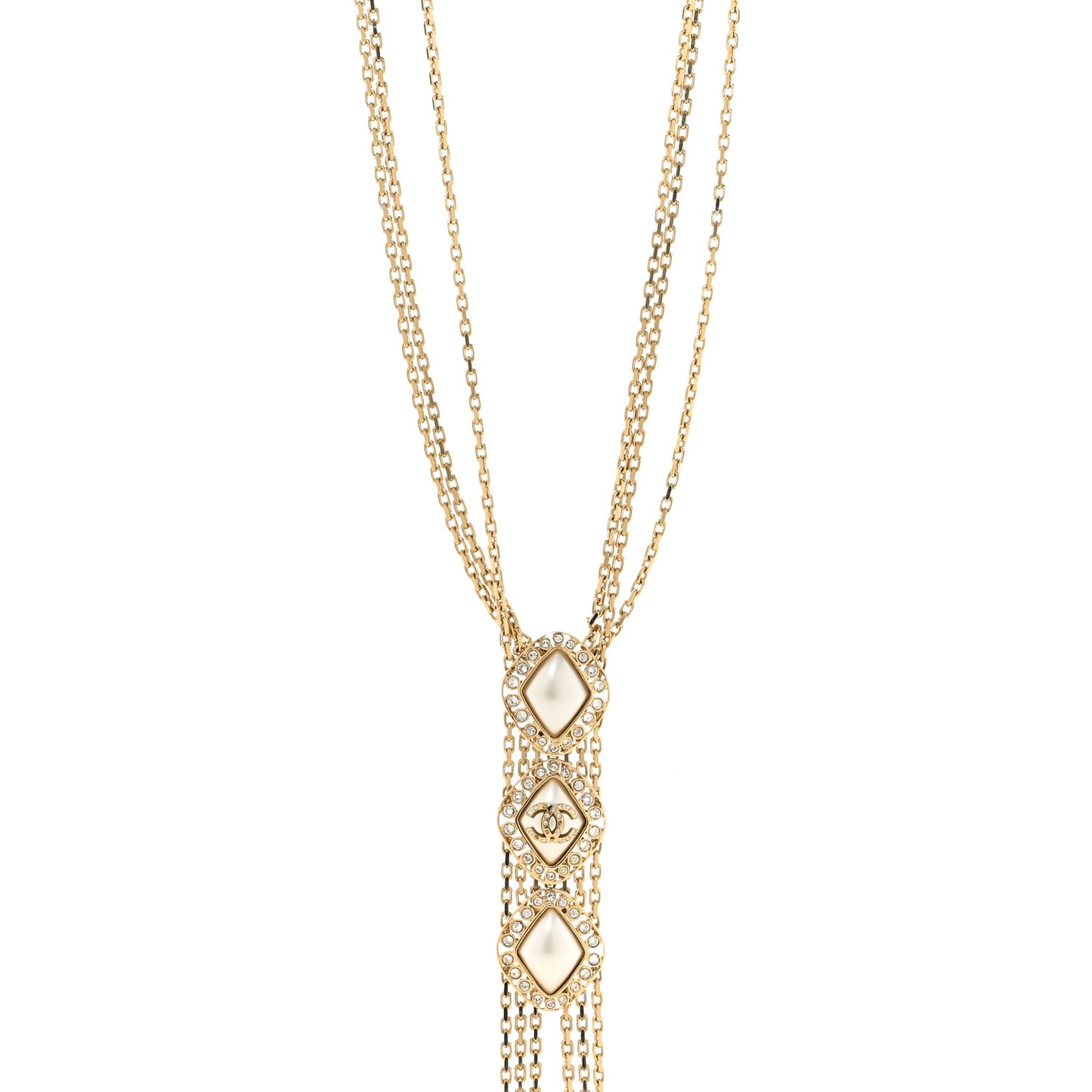 Chain Pearl Crystal CC Body Chain Necklace Gold