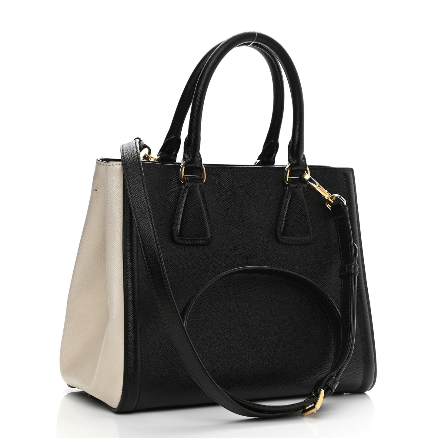 Saffiano Small Galleria Double Zip Tote Black Talco