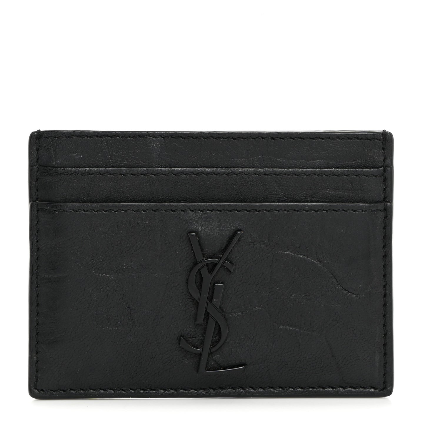 Calfskin Crocodile Embossed Monogram Credit Card Case Black