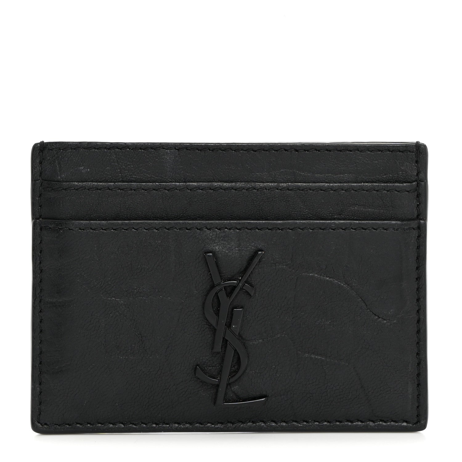 Saint Laurent Calfskin Crocodile Embossed Monogram Credit Card Case Black 1 of 8