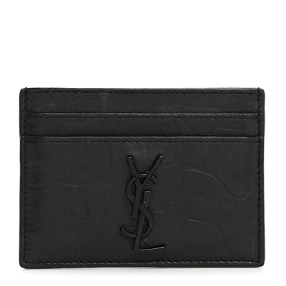 Saint Laurent Calfskin Crocodile Embossed Monogram Credit Card Case Black 1 of 8