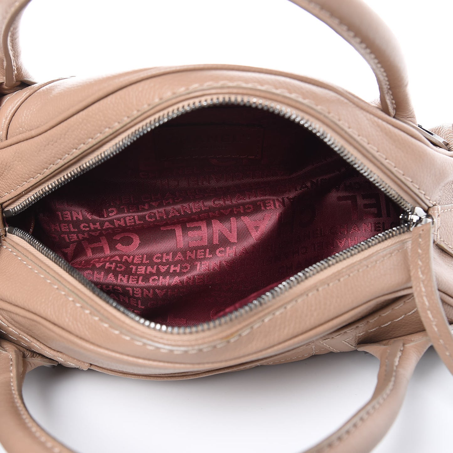 Caviar Square Stitched Bowler Tote Dark Beige