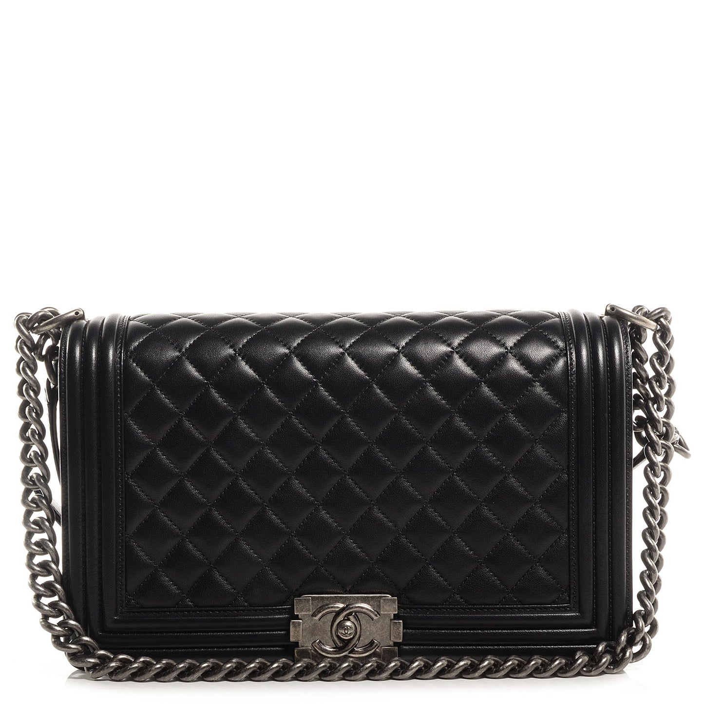 Lambskin Quilted Large Boy Flap Black