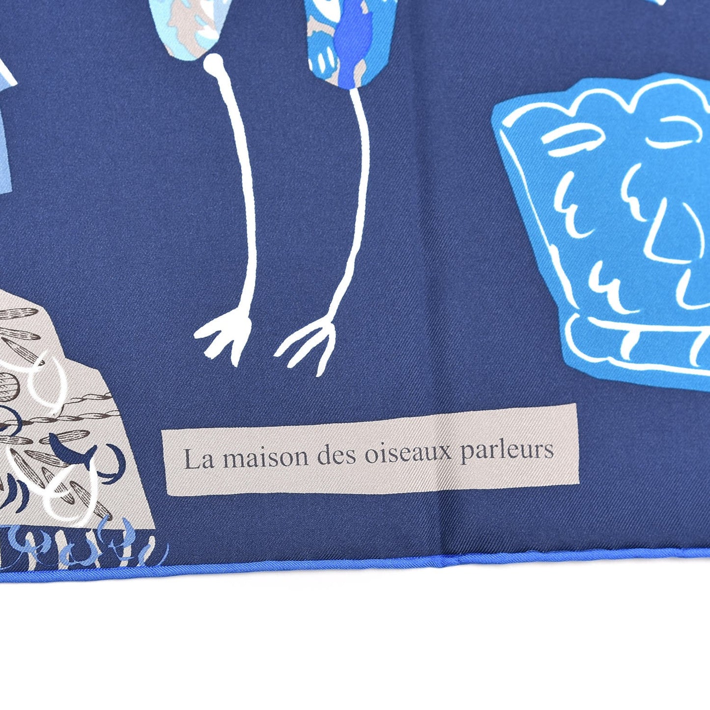 Silk La Maizeon Des Oiseaux Parleurs Scarf 90 Marine Canard Beige