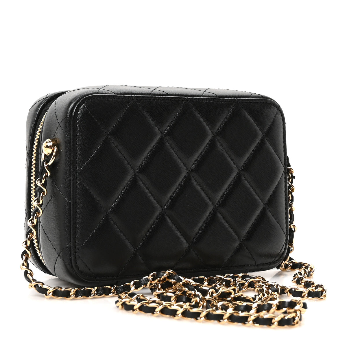 Lambskin Quilted Golden Plate Clutch With Chain Black