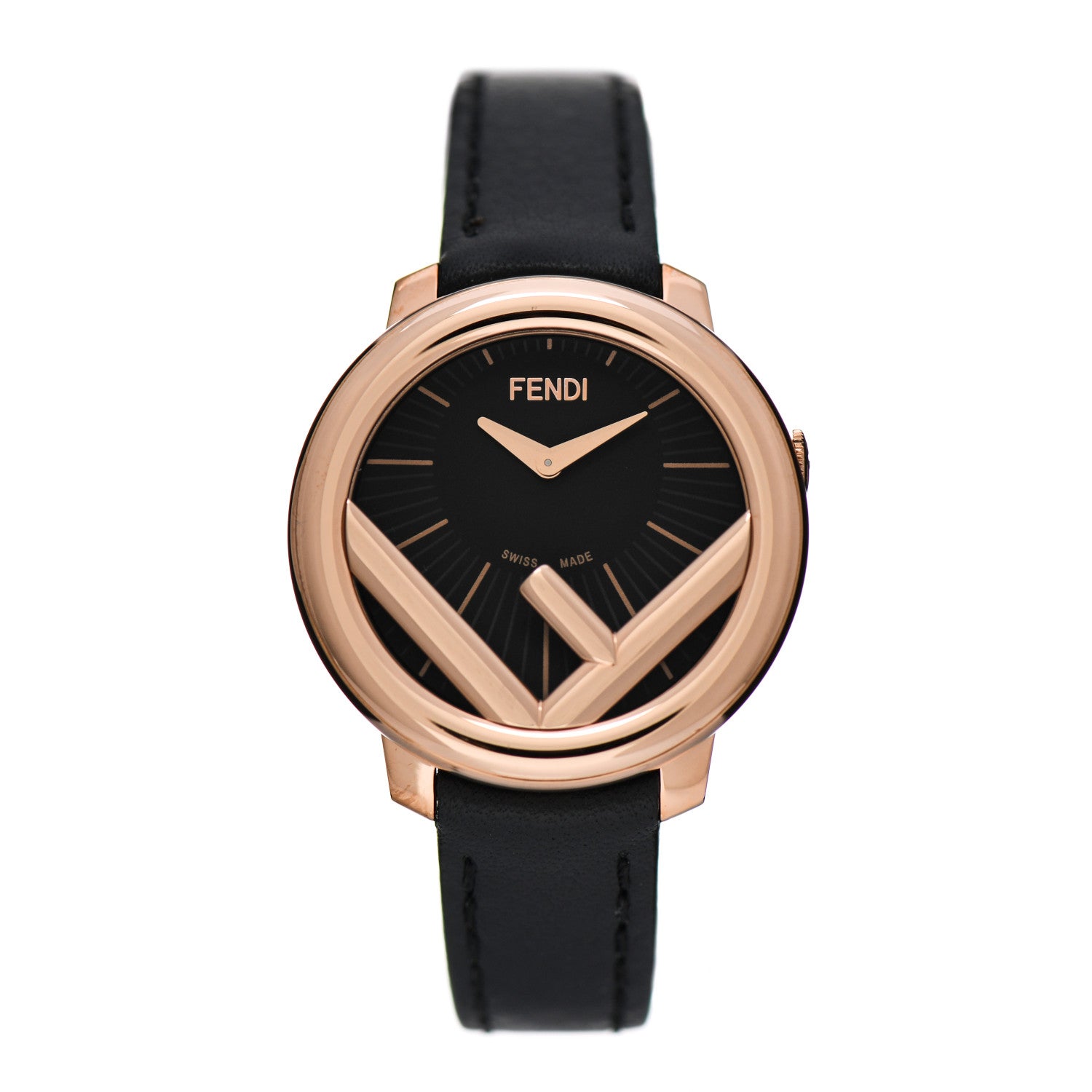 Fendi Stainless Steel Calfskin 28mm Run Away Quartz Watch Black 1 of 4