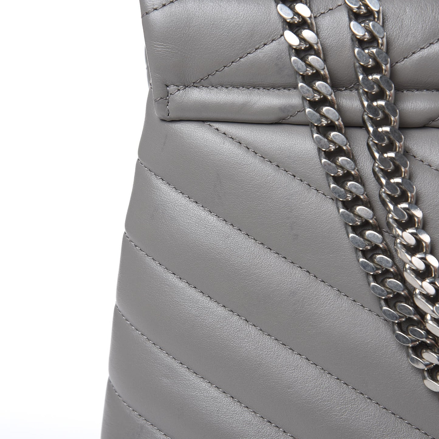 Calfskin Y Quilted Monogram Large Loulou Chain Satchel Light Grey