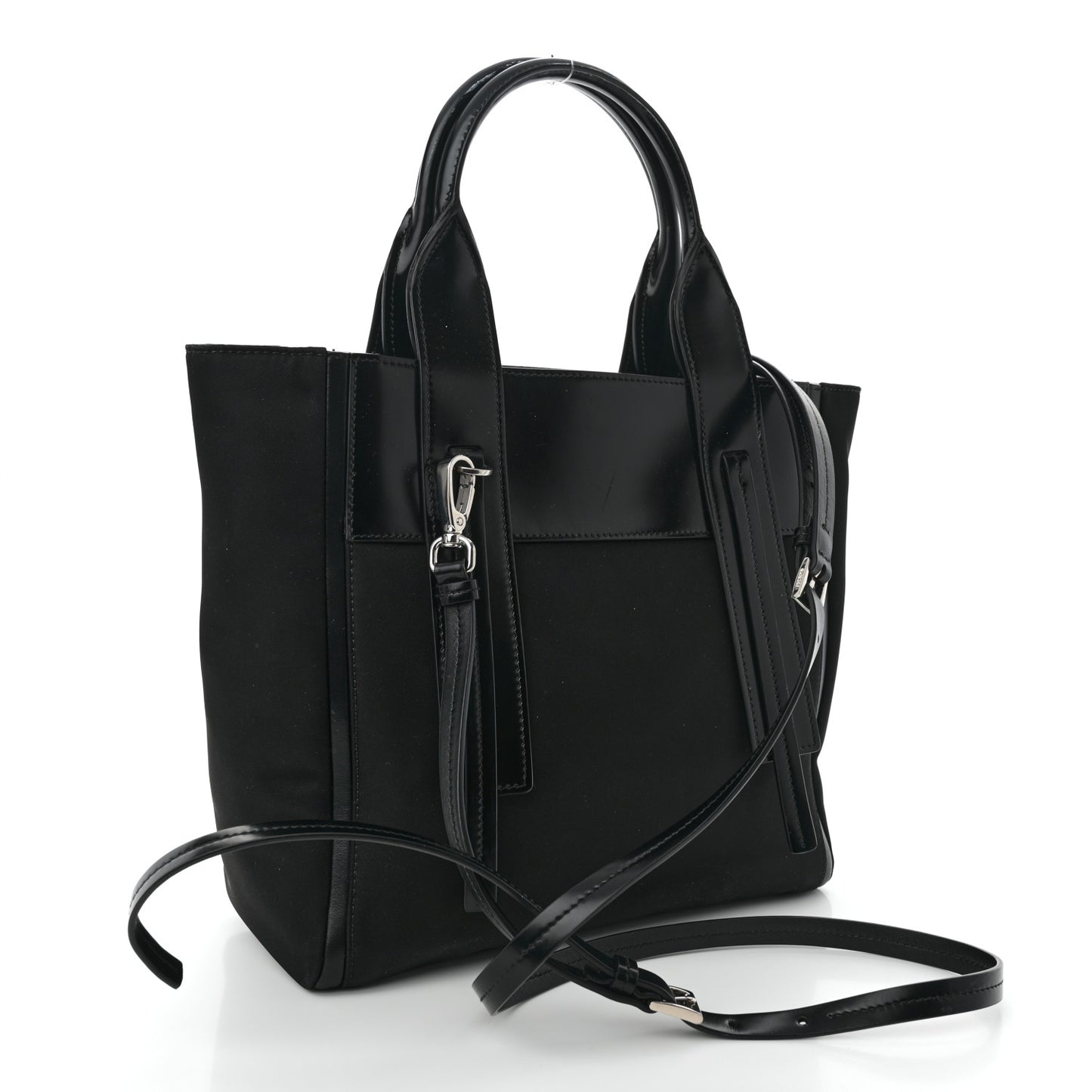Tessuto Nylon Spazzolato Small Ouverture Top Handle Bag Black